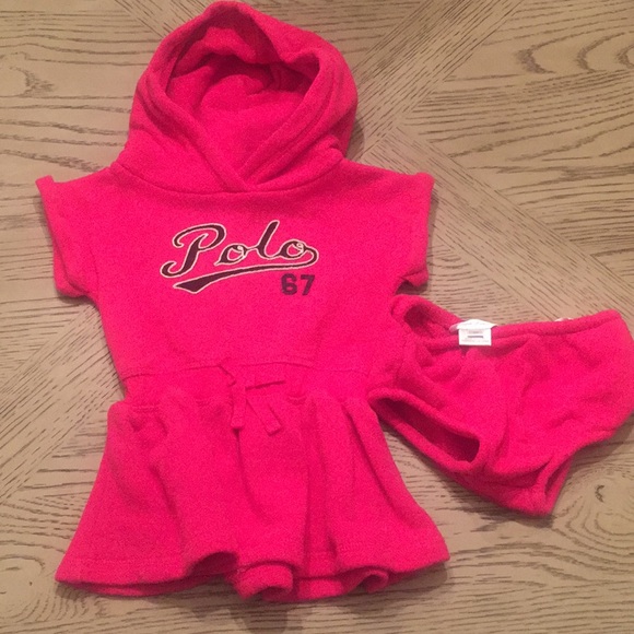 Pink hooded Polo by Ralph Lauren dress set- Sz 6mo - Picture 1 of 3